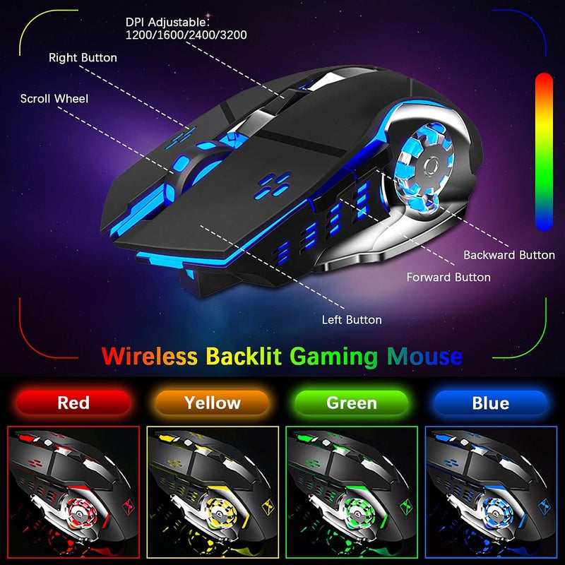 LexonElec Wireless Gaming Keyboard and Mouse,Rainbow Backlit Rechargeable Keyboard Mouse with 3800mAh Battery Metal Panel,Removable Hand Rest Mechanical Feel Keyboard and 7 Color Gaming Mute Mice for PC Gamers - Image 4